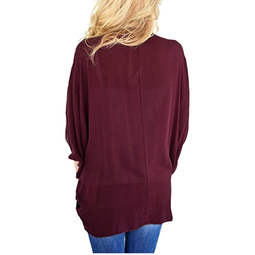 KELLY Lightweight Sheer 3/4 Sleeve Loose Fit WINE - Picture 3 of 4